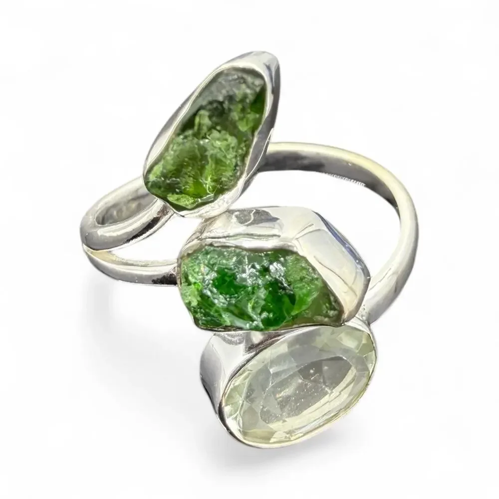 Natural Raw Chrome Diopside Prasiolite Ring 925 Sterling Silver Size 9 - Picture 4 of 9